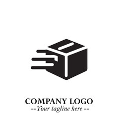 Box Moving Fast Symbol in Black on the White Background with Dynamic Delivery Design