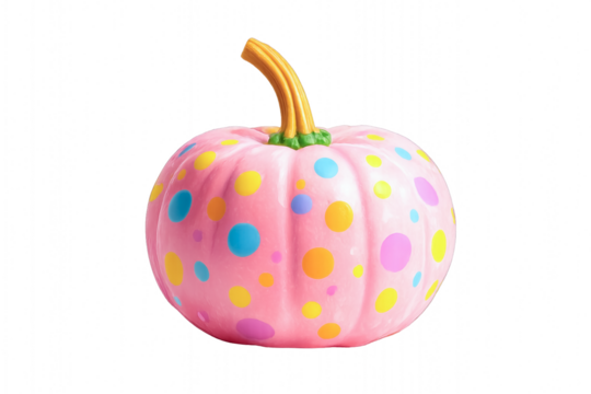 red apple on white background - Pink decorative pumpkin with colorful polka dots—festive autumn design for Halloween, seasonal decor, and creative holiday visuals on transparent background
