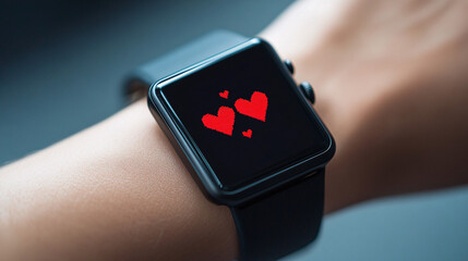 Stylish smartwatch displays vibrant red hearts, symbolizing love and connection