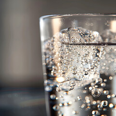 Close-Up of Effervescent Qinine-Infused Tonic Water n Clear Glass Illuminated gainst Neutral Background