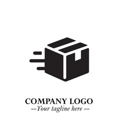 Box Moving Fast Symbol in Black on the White Background with Dynamic Delivery Design