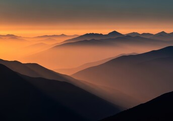 Misty Mountain Layers at Sunrise