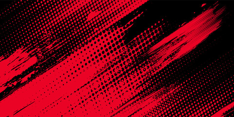 Fototapeta premium Black and red abstract grunge background with halftone style.