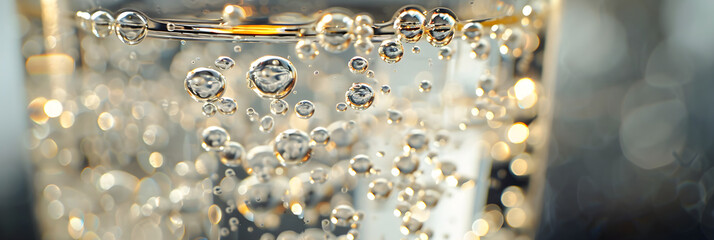 Close-Up of Effervescent Qinine-Infused Tonic Water n Clear Glass Illuminated gainst Neutral Background