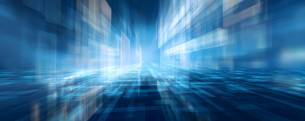 Abstract futuristic urban cityscape with motion blur, creating a sense of speed and technological advancement