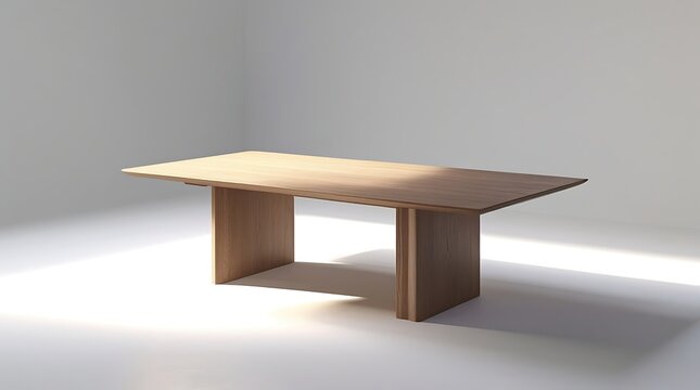 Modern rectangular oak wood dining table with smooth matte finish, isolated on a white surface and white background, evenly diffused soft studio lighting, natural shadows under the table. - Powered by Adobe
