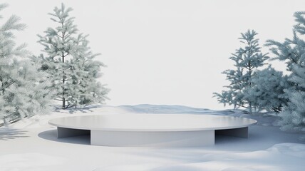 Fototapeta premium Elegant winter product display with snowy trees creates a peaceful Christmas vibe