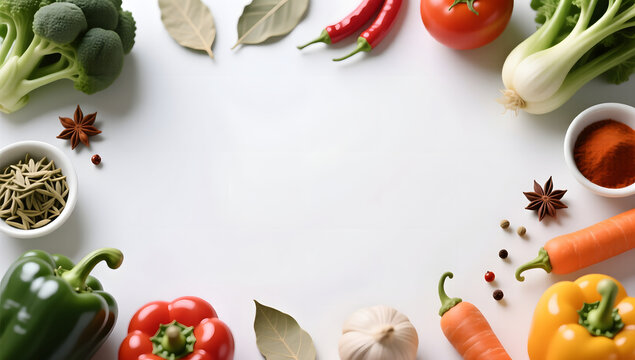 Fresh spices and vegetables cooking banner display