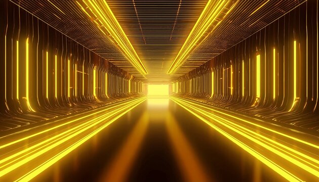 3d render abstract background corridor tunnel virtual reality space yellow neon lights fashion podium club interior empty 3d render of abstract background corridor tunnel virtual reality s