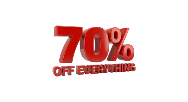 Red 3D 70 OFF EVERYTHING Discount Sale Marketing Text