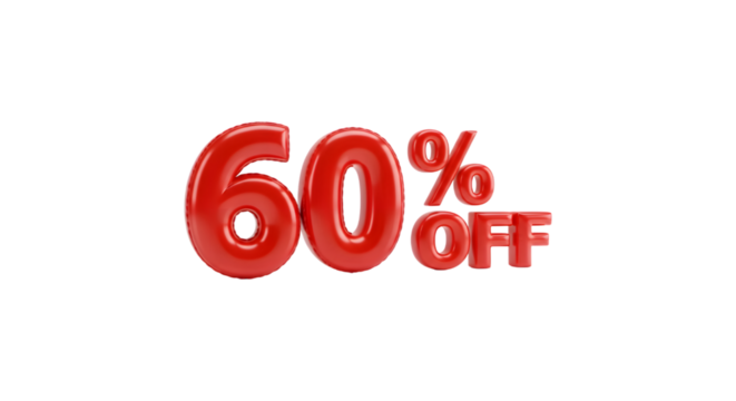 Red 60 Percent Off 3D Isolated Text Sale Promotion Banner