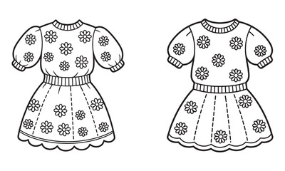"Floral Patterned Dress Illustration – Cute Dress Design for Children or Fashion Clothing"