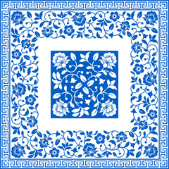 Blue Decorated Floral Pattern Pillow - 1