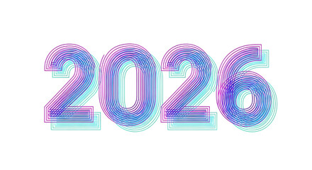Futuristic glitch effect numbers 2026 isolated on transparent background