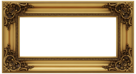 Ornate antique gold picture frame with decorative corner embellishments and a black background for your artwork