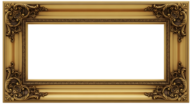 Ornate antique gold picture frame with decorative corner embellishments and a black background for your artwork - Powered by Adobe