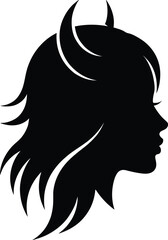 Aries zodiac woman silhouette with horn hairstyle, black vector profile for astrology, tattoo, mystic design, horoscope, and celestial art