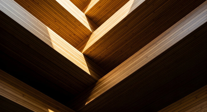 Geometric wooden beams forming a pattern