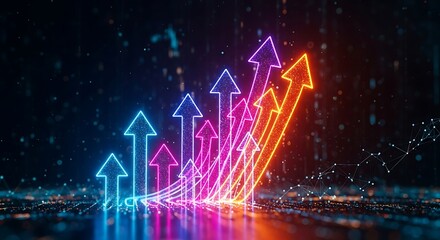 Neon Arrows Pointing Upward Business Growth and Success