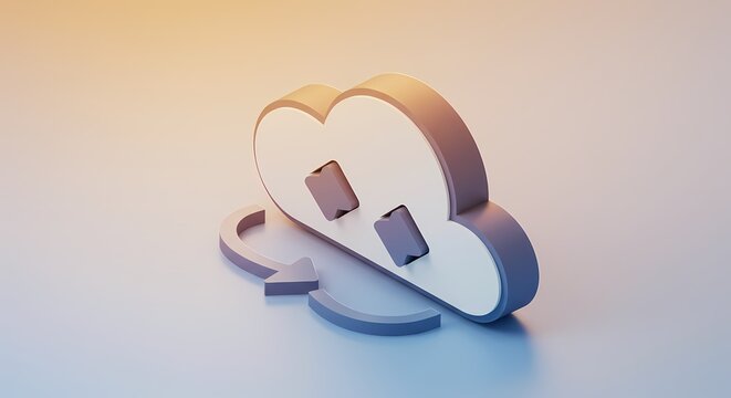 3D illustration of a cloud with two arrows indicating data synchronization, showcasing digital technology