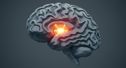 3D rendering of a human brain with a glowing neural network in the center, symbolizing cognition and innovation