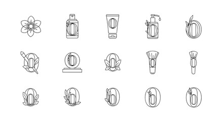 Elegant Monogram Logo Collection: Serif Letter O Embellished with Natural Elements and Beauty Products, Perfect for Skincare and Cosmetic Brands. Clean Line Art Icons on White Background for