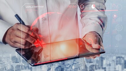 High-tech global network connection interface showing worldwide digital communication, data exchange, and internet connectivity. Global connection, data interaction, and worldwide communication. Thunk