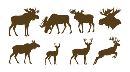 Fototapeta premium set of silhouettes featuring moose and deer