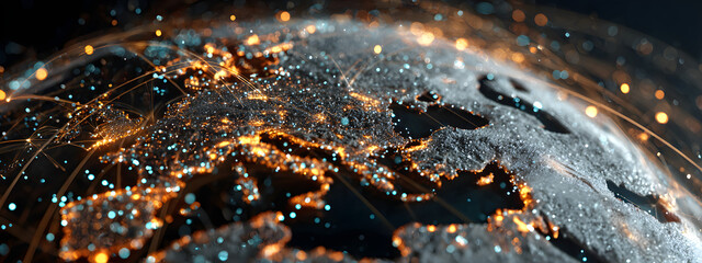 Futuristic digital globe made of glowing data dots representing global cyber network and technology connection. Perfect for AI, big data, and innovation backgrounds.
