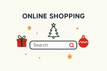 Illustration of web browser with search box and Christmas decoration for screen of computer