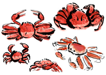 ガニ　和風筆書きイラストセット