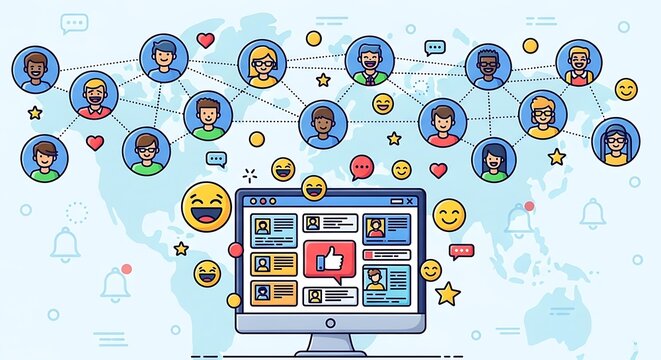 Global social network community connecting people online worldwide