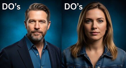 Side-by-Side Portraits - Man and Woman with DOs Text Overlay.
