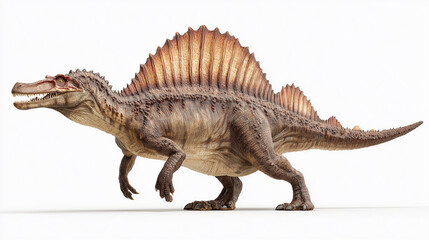 Fototapeta premium AI-generated image - A highly detailed full-body illustration of a Spinosaurus, featuring its distinctive sail, textured skin, and powerful stance, isolated on a clean white background.