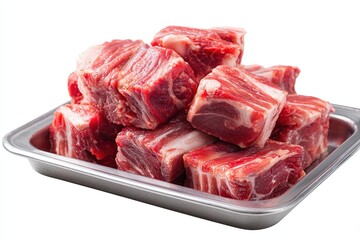 Freshly Cut Ribs: A close-up shot of freshly cut ribs, meticulously arranged, showcase the rich marbling of the meat, inviting culinary imagination and food preparation.