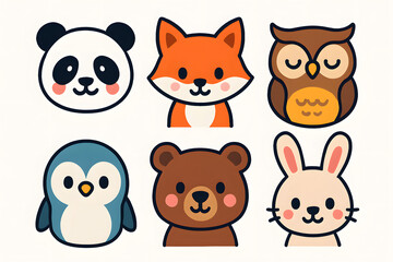 Fototapeta premium Adorable Critter Collection: A charming assembly of six cute animal faces, each with unique character, inviting smiles and warmth.