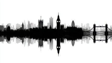 Fototapeta premium Silhouette of London City Skyline with Big Ben Tower and Bridge at Sunset