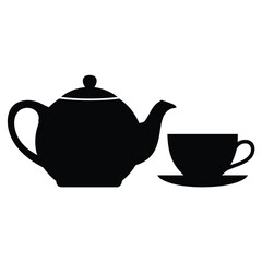 Black silhouette of a teapot and cup on a saucer