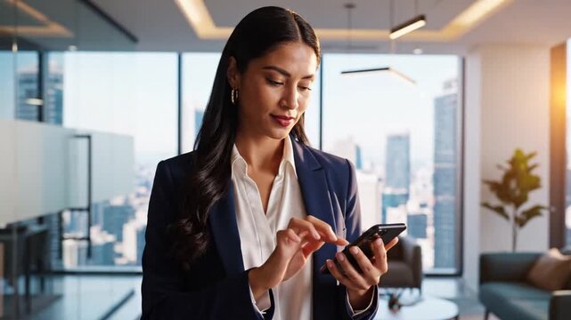 Confident female executive presents financial data with precision in a modern office setting 68341129 2