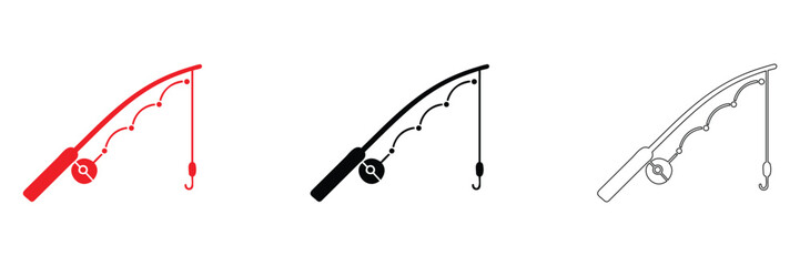 fishing rod icon vector, fishing rod vector silhouette and line art