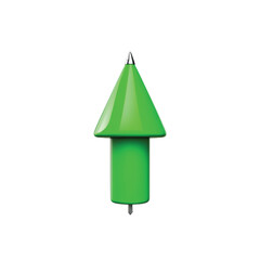 A three-dimensional green arrow with a pyramidal head pointing vertically upwards on a white background.
