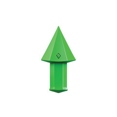 A vibrant green arrow-shaped object with a diamond symbol, pointing upwards, isolated on white.