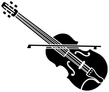music illustration melody silhouette musical logo instrument icon orchestra outline viola classical acoustic play sound bow fiddle song wooden shape kids vector graphic background
