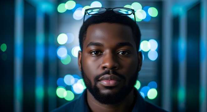 Dedicated young professional overseeing critical network operations in a high-tech server environment, ensuring seamless digital infrastructure management