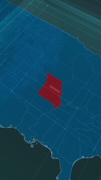 Vertical portrait, zoom in to the map of Missouri state, with text and textless