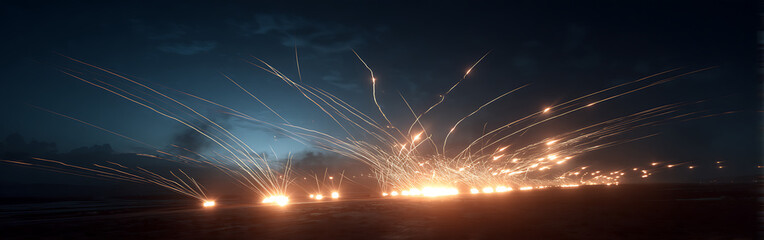 Nighttime Drone Missile Launch with Tracer Trails A Dramatic Military Display