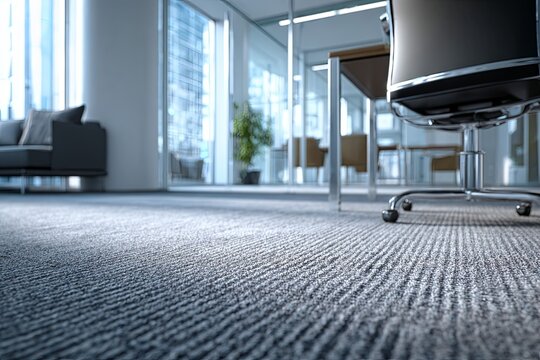Close up view captures texture of commercial carpet in a modern corporate interior space