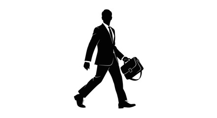 Silhouette of a businessman walking with a briefcase, dressed in a suit and tie