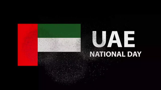 United Arab Emirates National Day celebrate 4k Animation motion transparent background. National Day Celebrate of UAE on 2nd December with fire work.