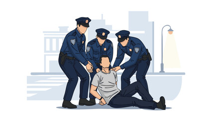 Police officers arresting a suspect on the ground, law enforcement action.